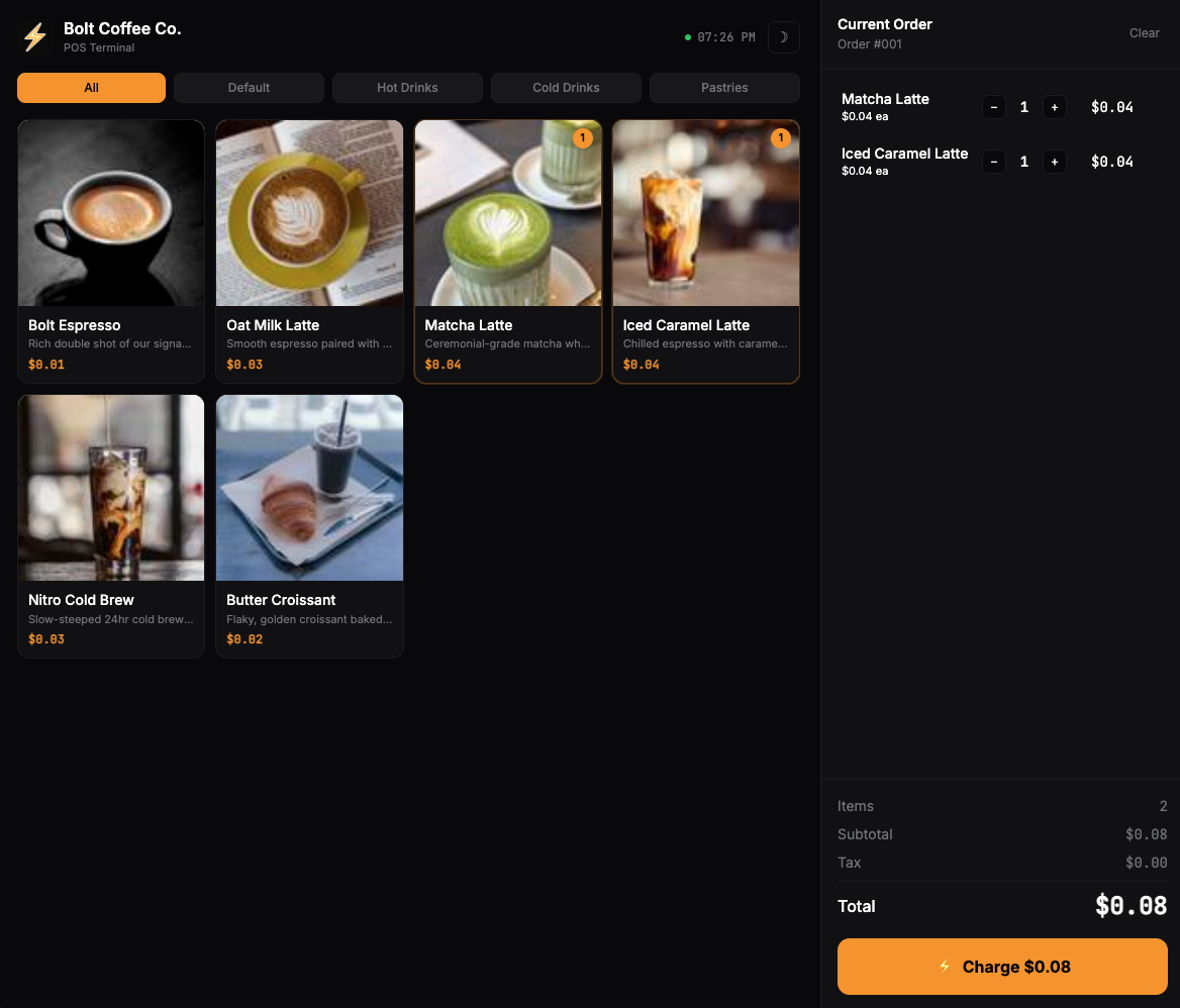 SatsRail POS terminal running in a browser